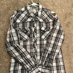 BKE Brown and White Plaid Button-Down Shirt